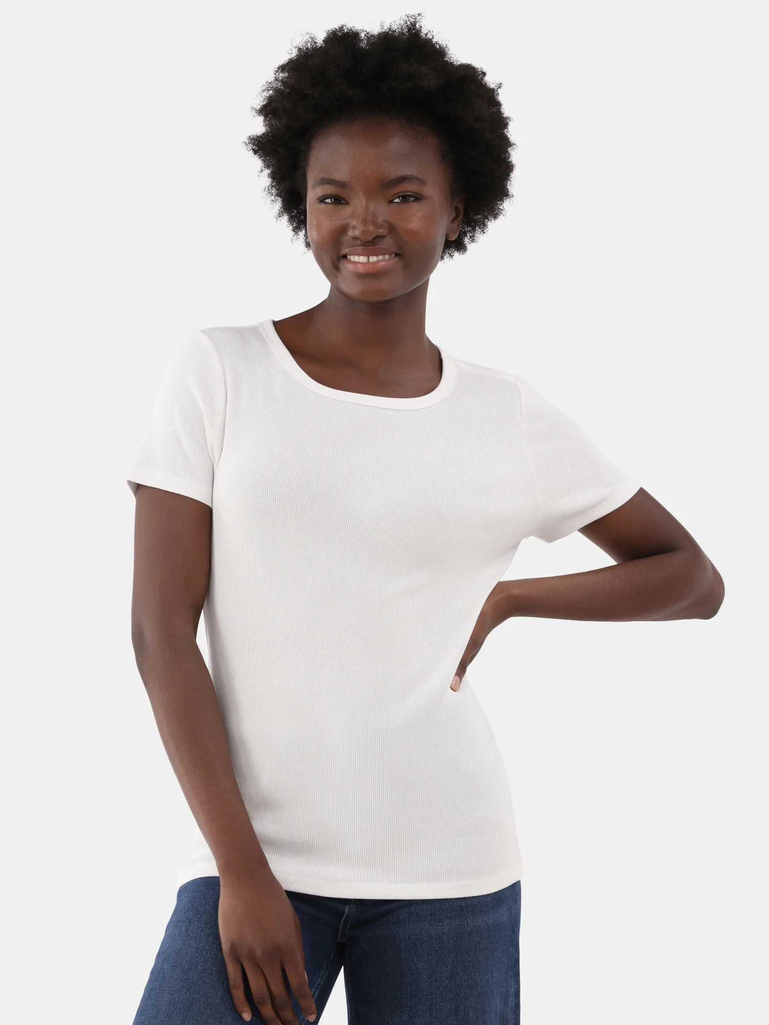 Time and Tru Women's Short Sleeve Rib Tee - Walmart.com | Walmart (US)