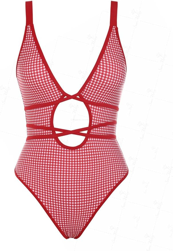 Vintage Criss Cross Leopard Floral Backless Plunging Neck One-Piece Swimsuit for Women | Amazon (US)