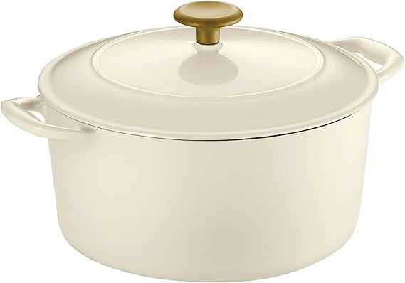 Tramontina Enameled Cast Iron Dutch Oven Pot with Lid, Round 5.5-quart, Latte with Gold Knob | Amazon (US)