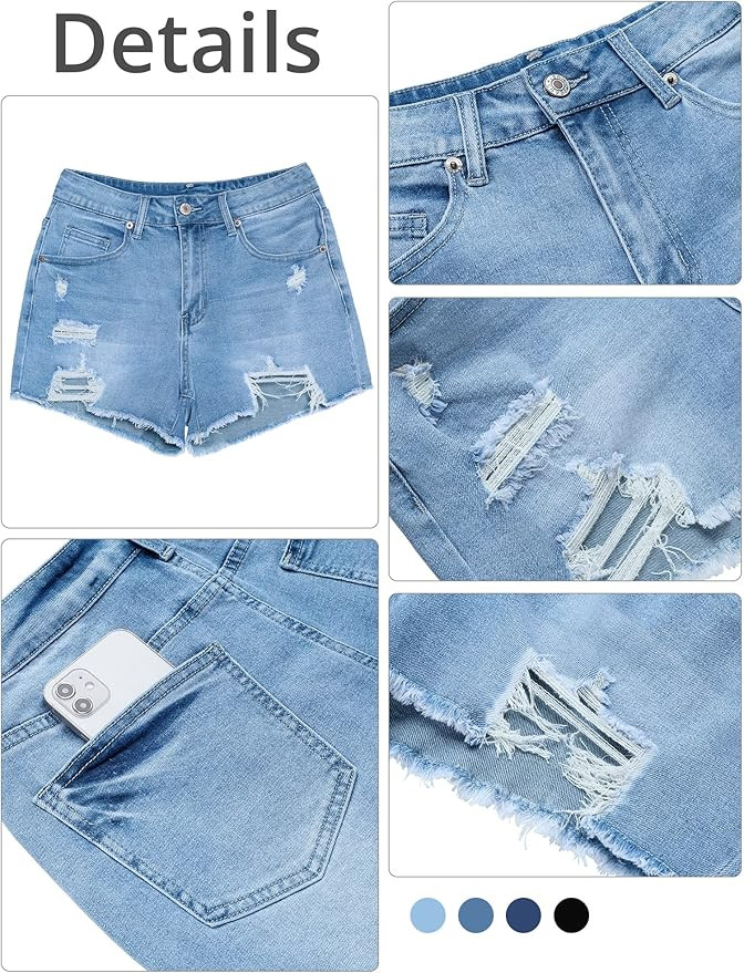 GRAPENT Women's High Waisted Ripped Stretchy Denim Hot Short Summer Jean Shorts | Amazon (US)