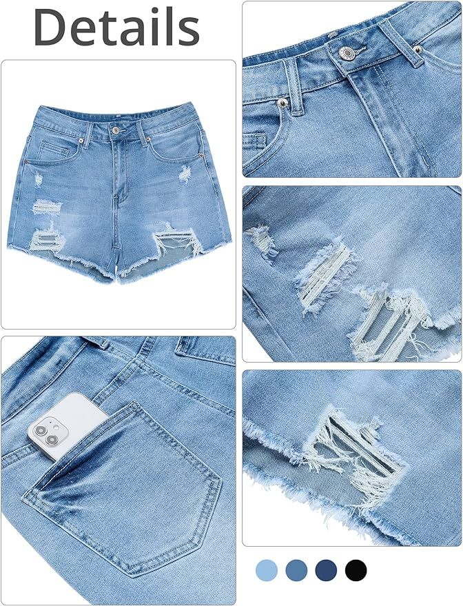 GRAPENT Women's High Waisted Ripped Stretchy Denim Hot Short Summer Jean Shorts | Amazon (US)