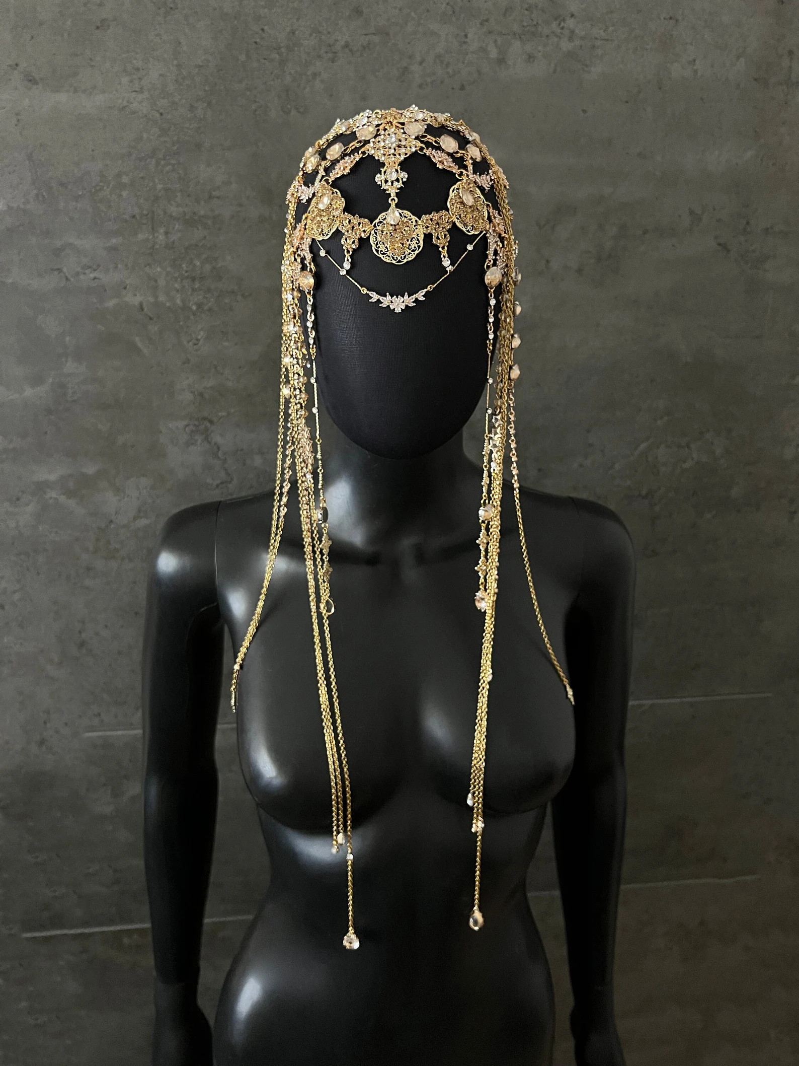 Gold crystal headpiece~Gold headpiece~Gold tiara~Gold wedding headpiece~Wedding headpiece~Chain h... | Etsy (Global)