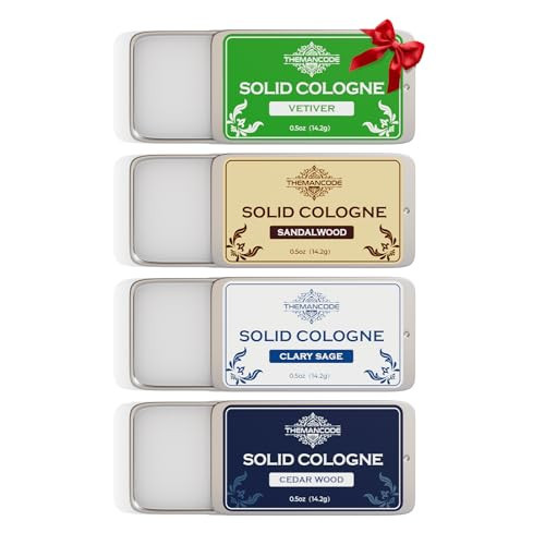 THEMANCODE Solid Cologne for Men, Stocking Stuffers, Gifts for Men, Sandalwood, Vetiver, Cedarwood, Sage Scents, 4 Pack | Amazon (US)
