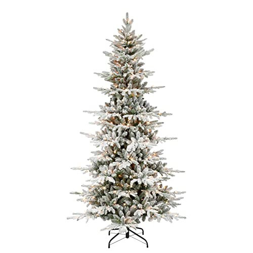 7.5 ft Pre-lit Slim Flocked Utah Fir Tree, 1857 PE/PVC Tips, 450 UL Clear Incandescent Lights | Amazon (US)