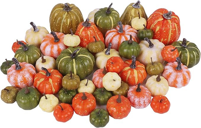 winemana 46 Pcs Assorted Size Artificial Pumpkins Fall Decorations, Mixed-Color Foam Pumpkin Autu... | Amazon (US)