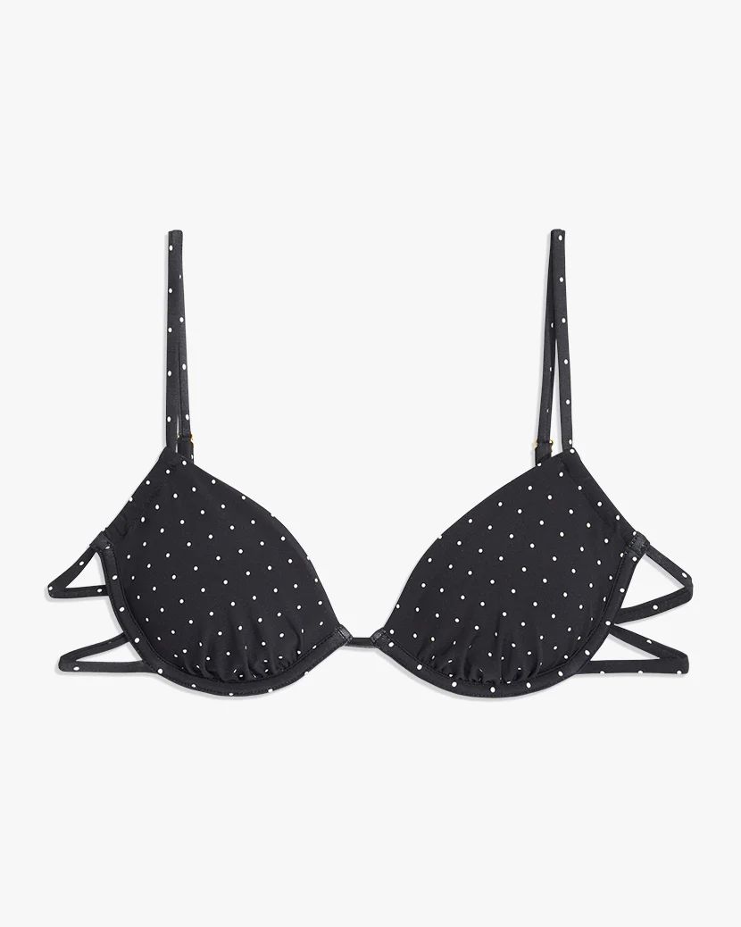 Ruched Underwire Micro Polka Dots Bikini Top - S Black | We Wore What