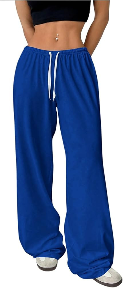 Women's Drawstring Waist Straight Streetwear Long Wide Leg Pants Casual Loose Baggy Workout Long ... | Amazon (US)