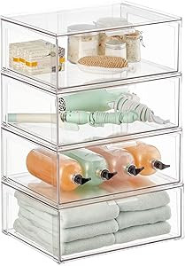 mDesign Plastic Stackable Bathroom Storage Organizer Bin Containers with Front Pull Drawer for Ba... | Amazon (US)