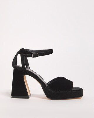 Emi Velvet Platform Heeled Sandals Ex Wide Fit | Simply Be (UK)