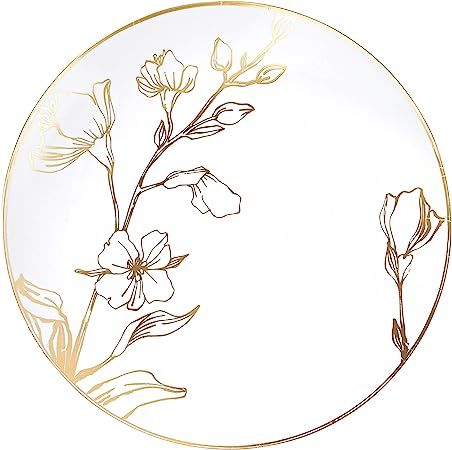 [7'' Plates 40 Count] White Plastic Floral Design Party Plates With Gold Rim Premium heavyweight ... | Amazon (US)