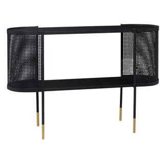 47 in. Black Extra Large Oval Metal Mesh Side Panel 1 Shelf Console Table with Open Center Storag... | The Home Depot