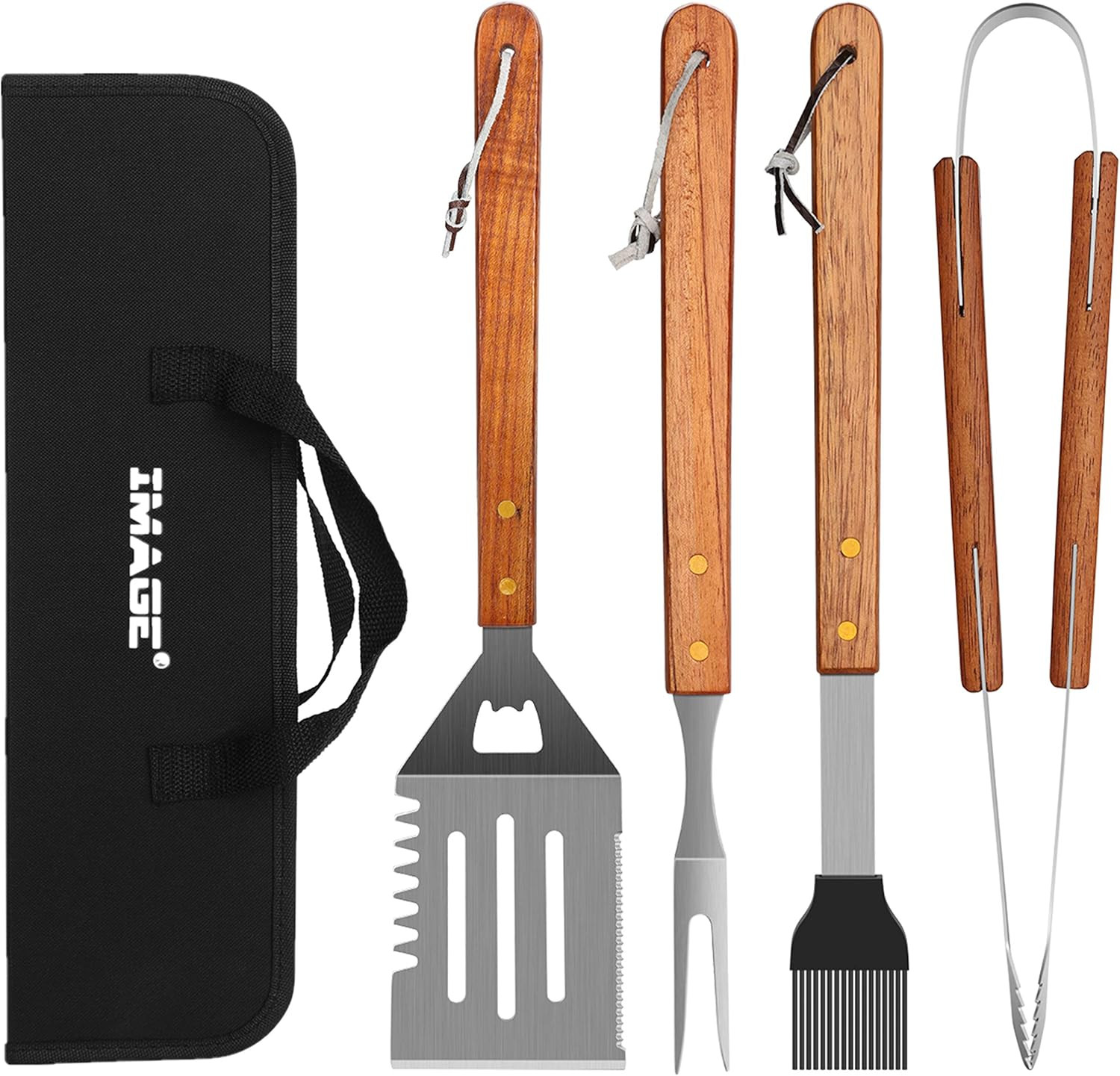 IMAGE Wooded BBQ Accessories Grilling Tools,Stainless Steel BBQ Tools Grill Tools Set for Cooking... | Amazon (US)