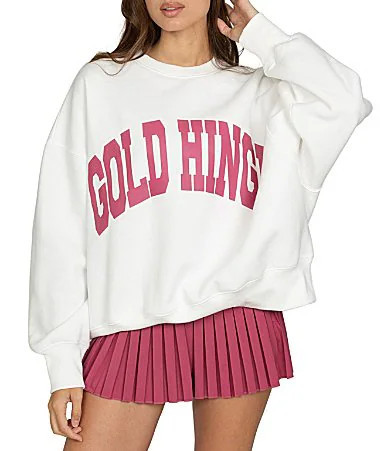 GOLD HINGE Wide Arm Crew Neck Long Sleeve Logo Sweatshirt - S | Dillard's