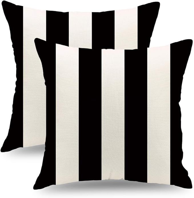Alonar Outdoor Black and White Pillow Covers 18 x 18 Inches Black Stripe Decorative Throw Pillow ... | Amazon (US)