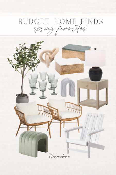 Spring finds for the budget home! 

Velvet ottoman, footstool, Adirondack chair, glassware set, water goblets, outdoor furniture, patio furniture, nightstand, end table, decor boxes, table lamp, faux olive tree, greenery, spring home decor, decor links 

#LTKhome #LTKSeasonal #LTKstyletip