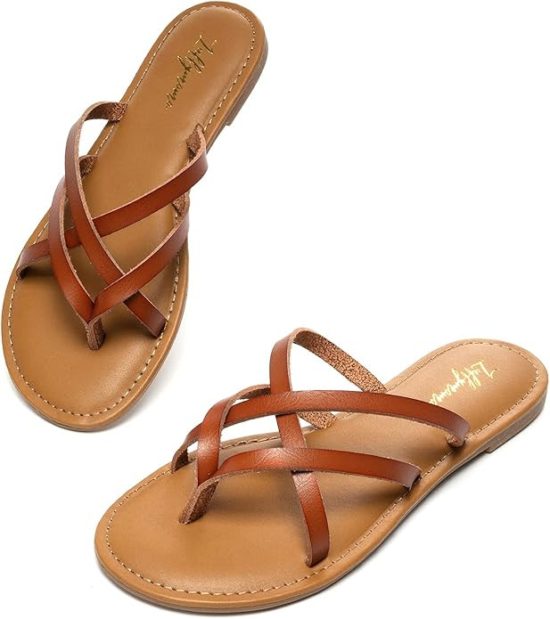 LUFFYMOMO Women's Elastic Strap Flat Sandals Casual Summer Open Toe Sandal | Amazon (US)