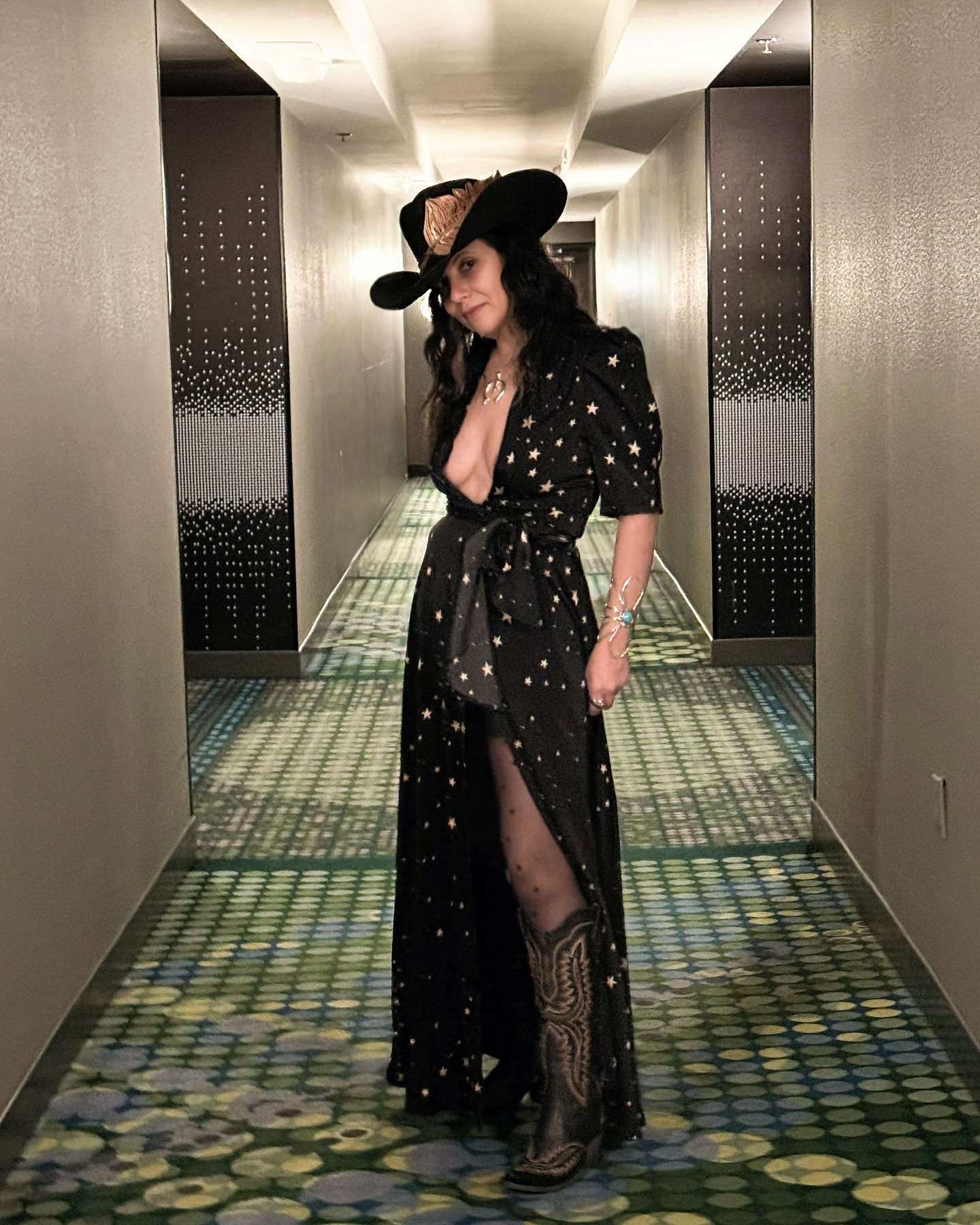 🌟 NFR Review - Outfit #4 🌟
Leather, stars, and vintage dreams—taking western style to classic Hollywood heights. Wearing the stunning Hollywood wrap dress by @stoned_immaculate_, paired with tall Casanova boots, and my signature Stetson with a custom feather✨ Perfect for the magic of NFR and a night at Cirque du Soleil’s Mad Apple in Las Vegas.

Where the 70s meet western elegance under the Vegas lights. 🎠

Dress S | Boots 7 | Tights M

#NFRStyle #HollywoodCowgirl #WesternElegance #StonedImmaculate #CasanovaBoots #VintageWestern #ClassicHollywood #LeatherAndStars #VegasNights #MadApple #RodeoFashionista #NFROutfitInspo #fyp

#LTKParties #LTKHoliday #LTKSaleAlert