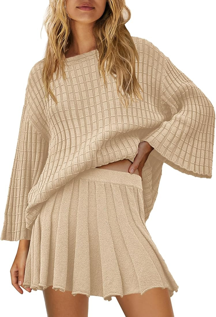 SENSERISE Womens Sweater Skirt Set 2 Piece Outfits Long Sleeve Pullover Top Ribbed Knit Lounge Dr... | Amazon (US)