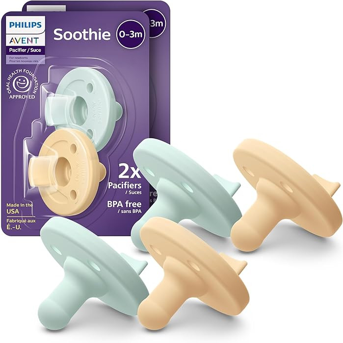 Philips Avent Soothie Baby Pacifiers - 100% Silicone Pacifiers for Babies 0-3 Months, One-Piece D... | Amazon (US)