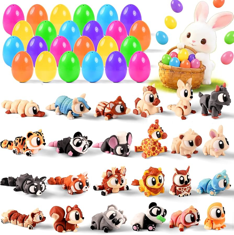 24PCS Easter Eggs 3D Printed Mini Animals, Plastic Prefilled Eggs with 3D Fidget Toys, Articulate... | Amazon (US)
