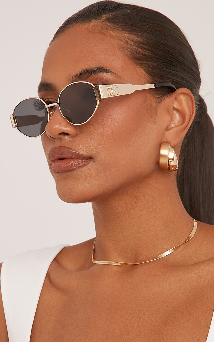 Oval Cateye Shape Side Detail Metal Frame Sunglasses In Gold | EGO Shoes (US & Canada)