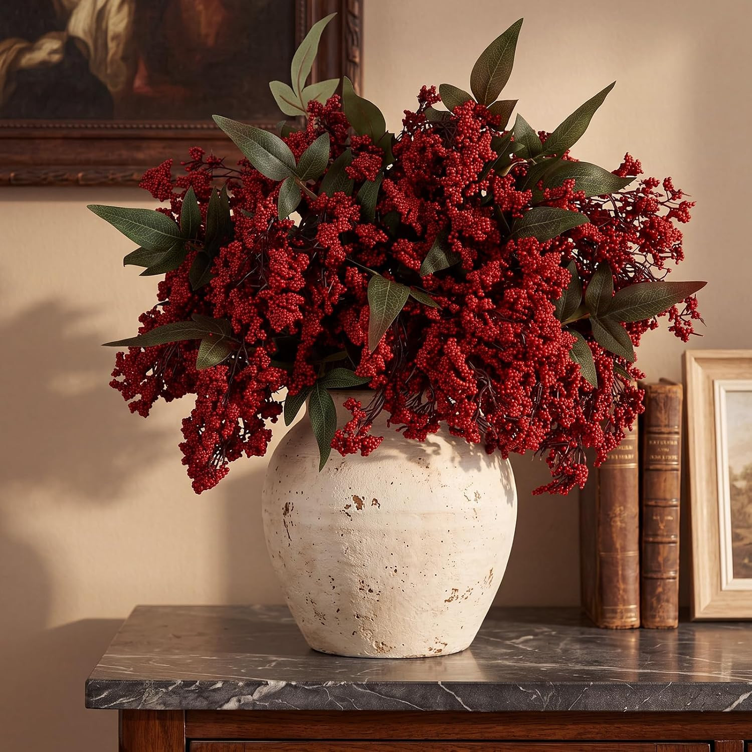 9 Pcs Faux Berry Stem for Vase Fall Branch Decor Fake Nandina, Red | Amazon (US)