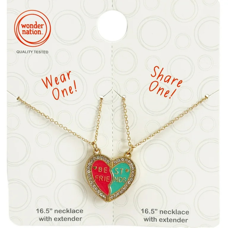 Wonder Nation Girl's "BFF" Multicolored Enameled Magnetic Heart Friendship Necklaces. | Walmart (US)