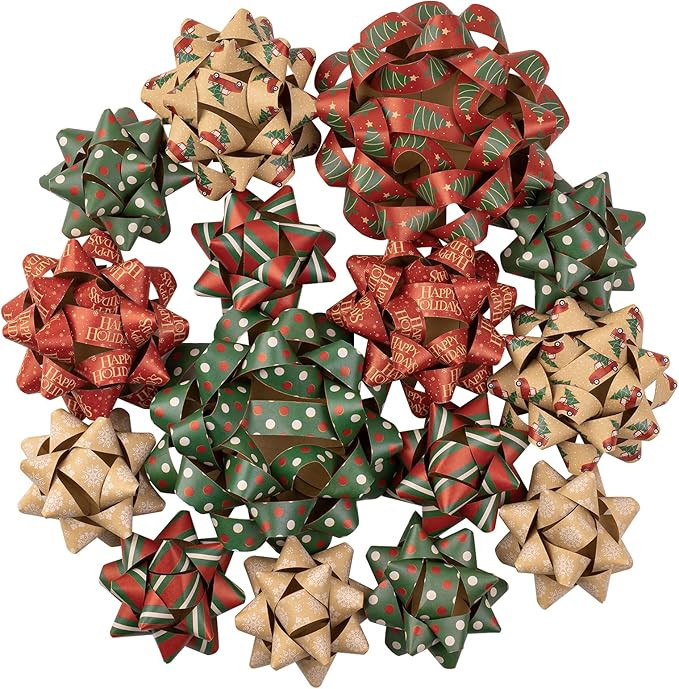 RUSPEPA Kraft Paper Christmas Gift Bow Assortment - Red, Green and White Design for Christmas, Ho... | Amazon (US)