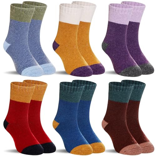 Kids Merino Wool Socks Boys Girls Hiking Boot Winter Thermal Warm Cozy Soft Toddler Thick Crew Socks 6 Pairs (6 Pairs Color Collision, 1-3 Years) | Amazon (US)