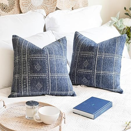 Decorative Throw Pillow Covers 20X20, Set of 2, Boho Farmhouse Cushion Cover, Cozy Soft Accent Pi... | Amazon (US)