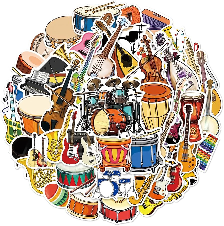 Musical Instrument Stickers - 50 Pcs Music Stickers Motivational Vinyl Waterproof Stickers Cartoo... | Amazon (US)
