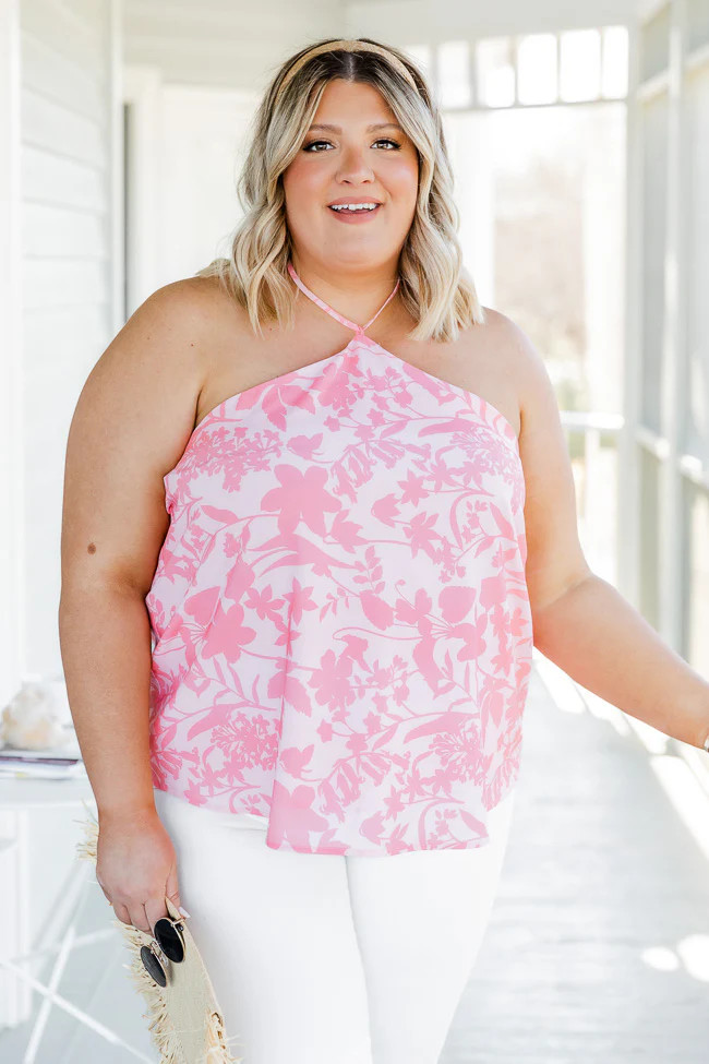 Blushing Bouquet Pink Floral Printed Halter Tank FINAL SALE | Pink Lily