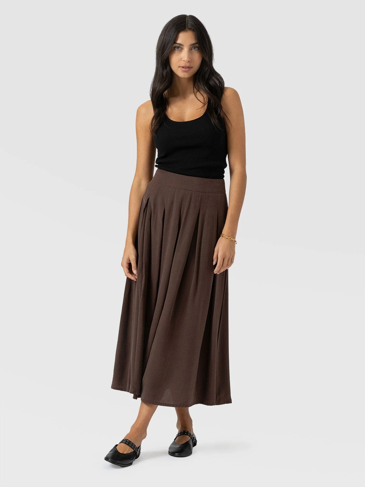 Eliza Pleated Skirt - Brown | Saint + Sofia UK