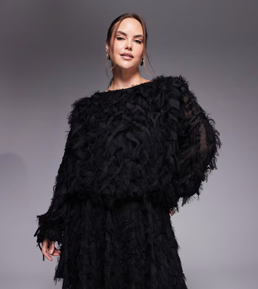 Jaded Rose Plus textured fluffy blouson mini dress in black | ASOS (Global)