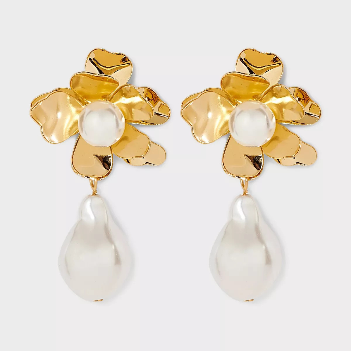 Flower Post With Pearl Fringe Dangle Earrings - Gold/Ivory | Target