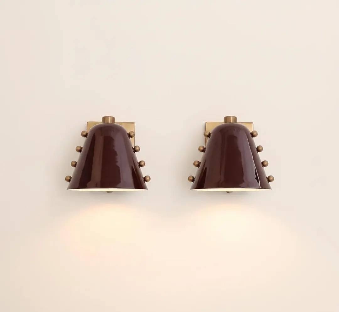 Mid-Century Modern Brass Wall Sconces | Brown Enamel Lighting Pair pack of 2 | Etsy (US)