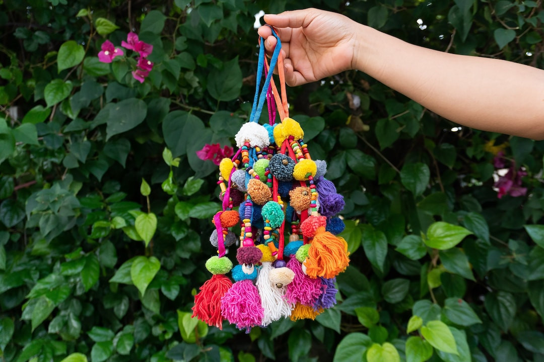 Colorful Cotton Pompom Tassel, Bohemian Tassel, Multi Pompom Bag Charm, Knob Hanger, Door Decorat... | Etsy (US)
