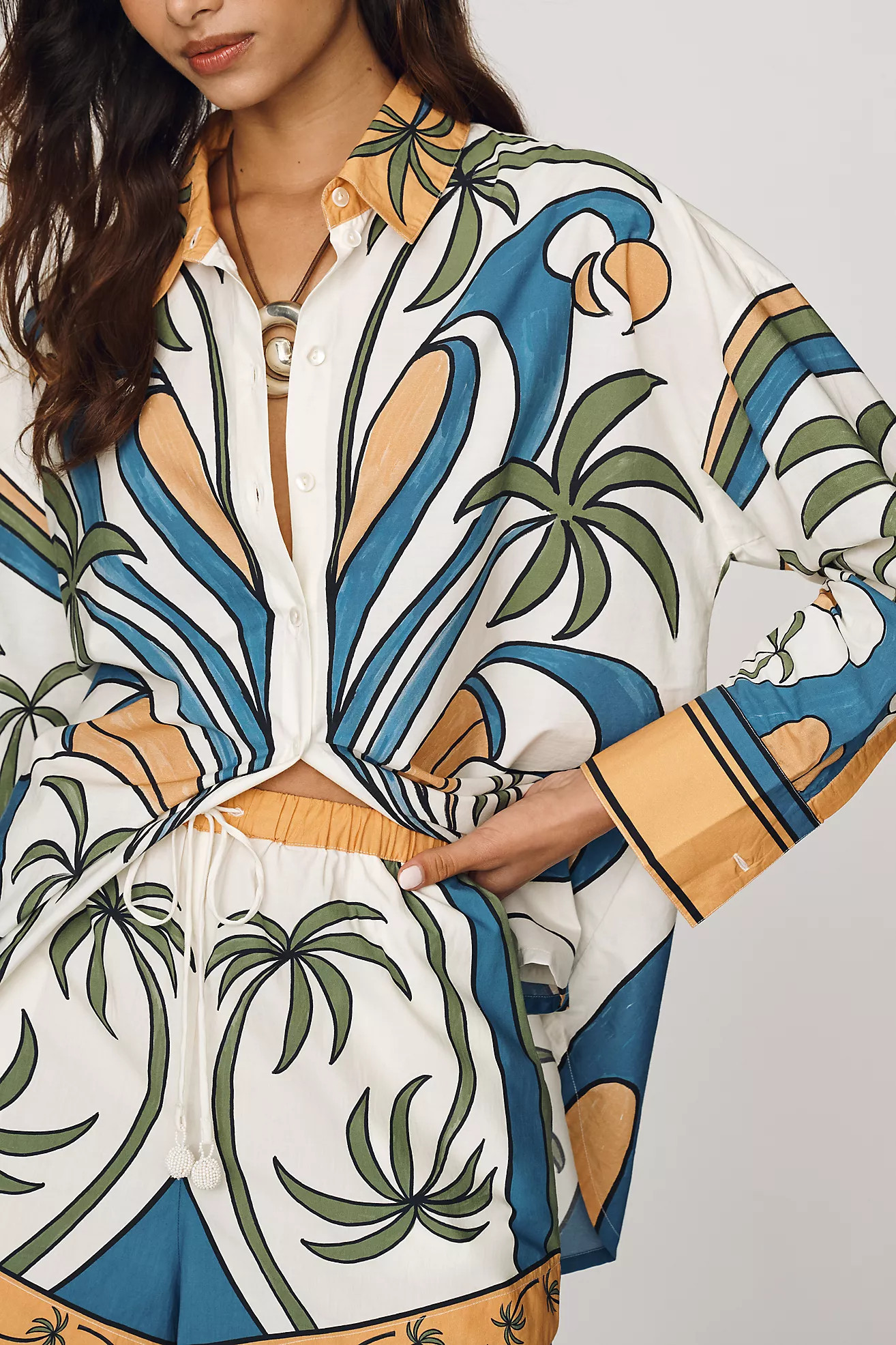 Farm Rio Cotton Geometric Buttondown Shirt | Anthropologie (US)