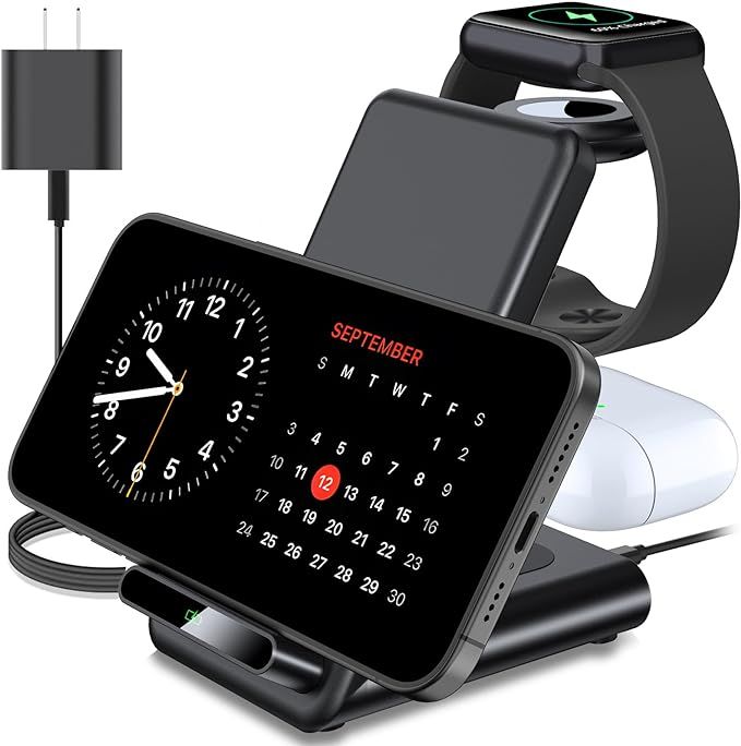 Wireless Charging Station,3 in 1 Wireless Charging Stand Made for Apple Watch Ultra 9 8 7 6 SE 5 ... | Amazon (US)