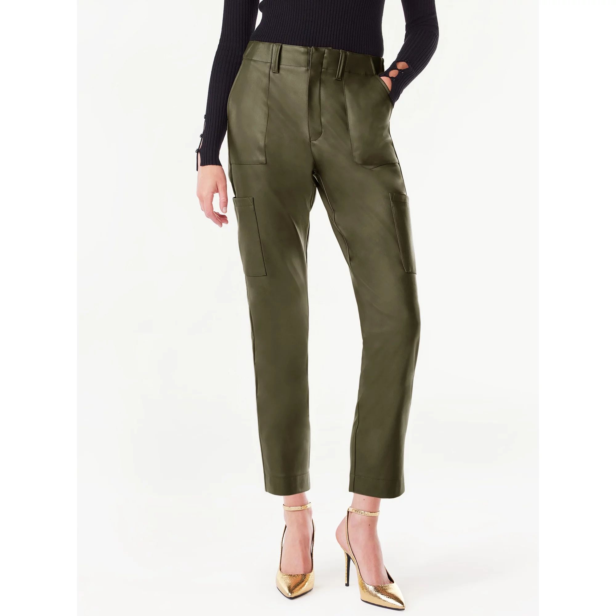 Scoop Women's High Rise Faux Leather Cargo Pants, Sizes 0-18 - Walmart.com | Walmart (US)
