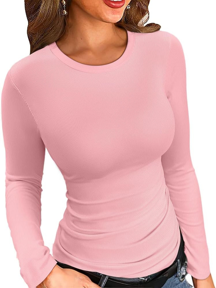 VICHYIE Fall Clothes Womens Crewneck Ribbed Long Sleeve Shirts Slim Fitted Tee Casual Basic Tshir... | Amazon (US)