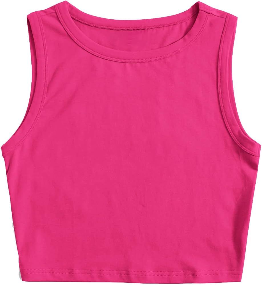 SheIn Women's Sleeveless Round Neck Basic Racerback Camisole Knit Crop Tank Tops | Amazon (US)