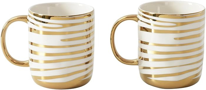 Pampa Bay Porcelain with Gold Detail Striped Mugs, Set of 2, Get Gifty, Kitchen | Amazon (US)