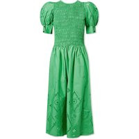 GANNI Women's Broderie Anglaise Midi Dress in Kelly Green, Size Large | END. Clothing | End Clothing (US & RoW)
