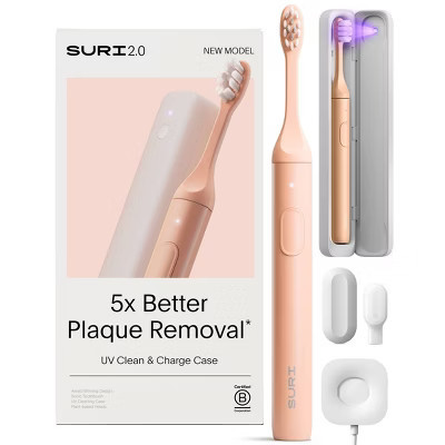 SURI 2.0 Sonic Electric Toothbrush with UV Travel Case and Brush Head - Sunset Bloom: Medium Soft Bristles, Battery-Powered, Aluminum Body | Target