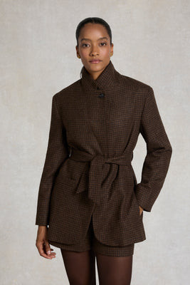 Richmond Belted Jacket (Mocha Houndstooth) | Holland Cooper