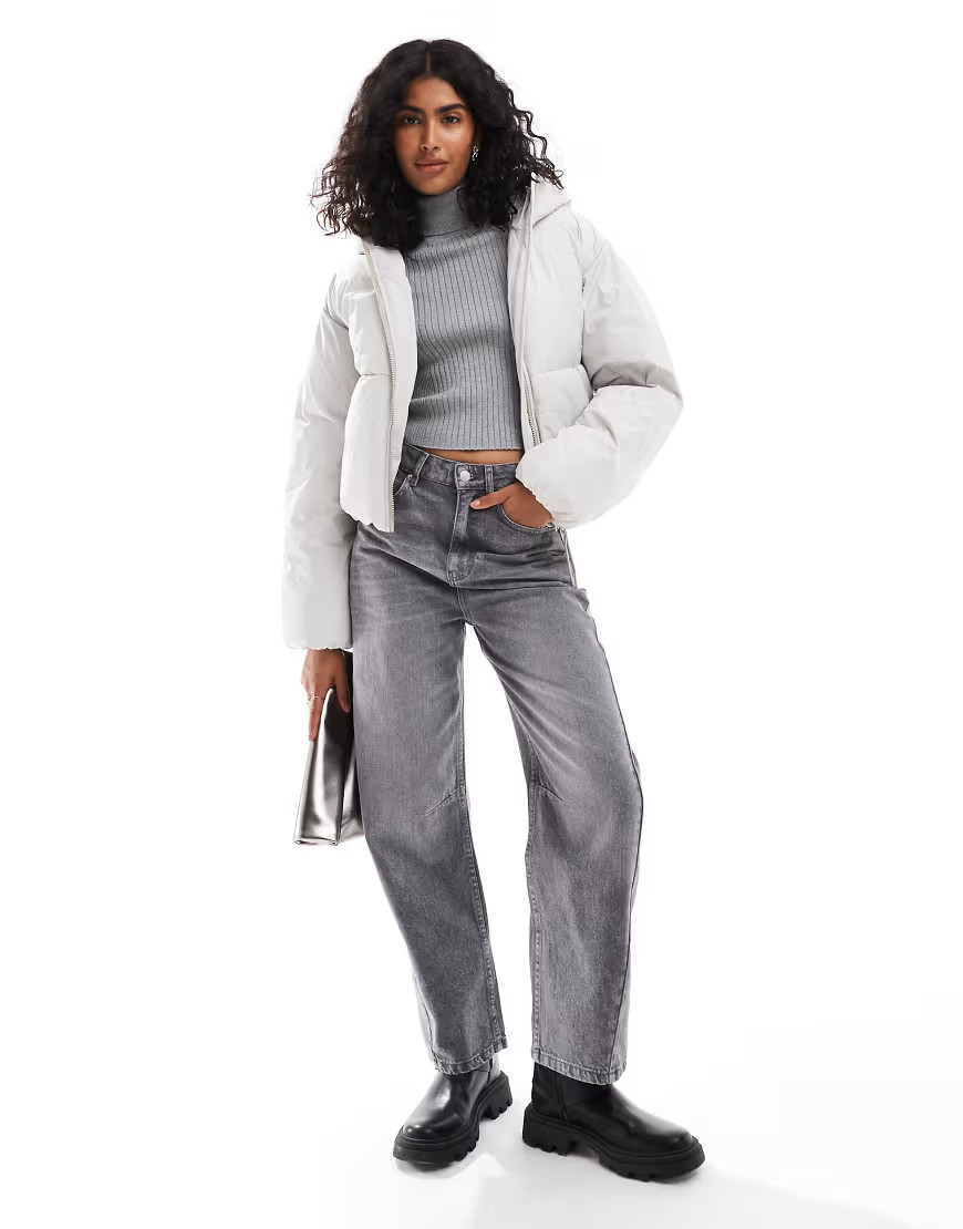 JJXX cropped hooded puffer jacket in light grey | ASOS (Global)