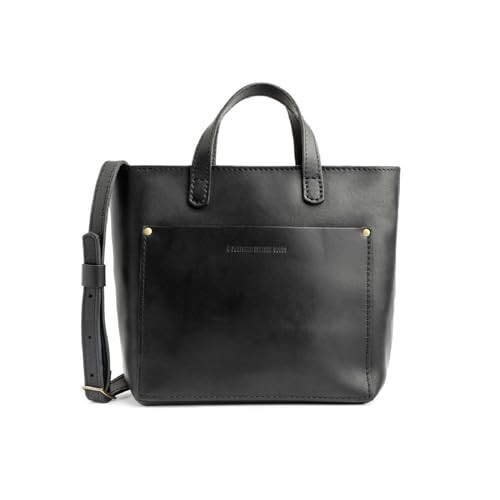 Portland Leather Goods Mini Zipper Crossbody Tote Bag for Women – Handmade from the Finest Full-Grain Hides – Features an Outside Pocket & an Adjustable Strap – Black | Amazon (US)
