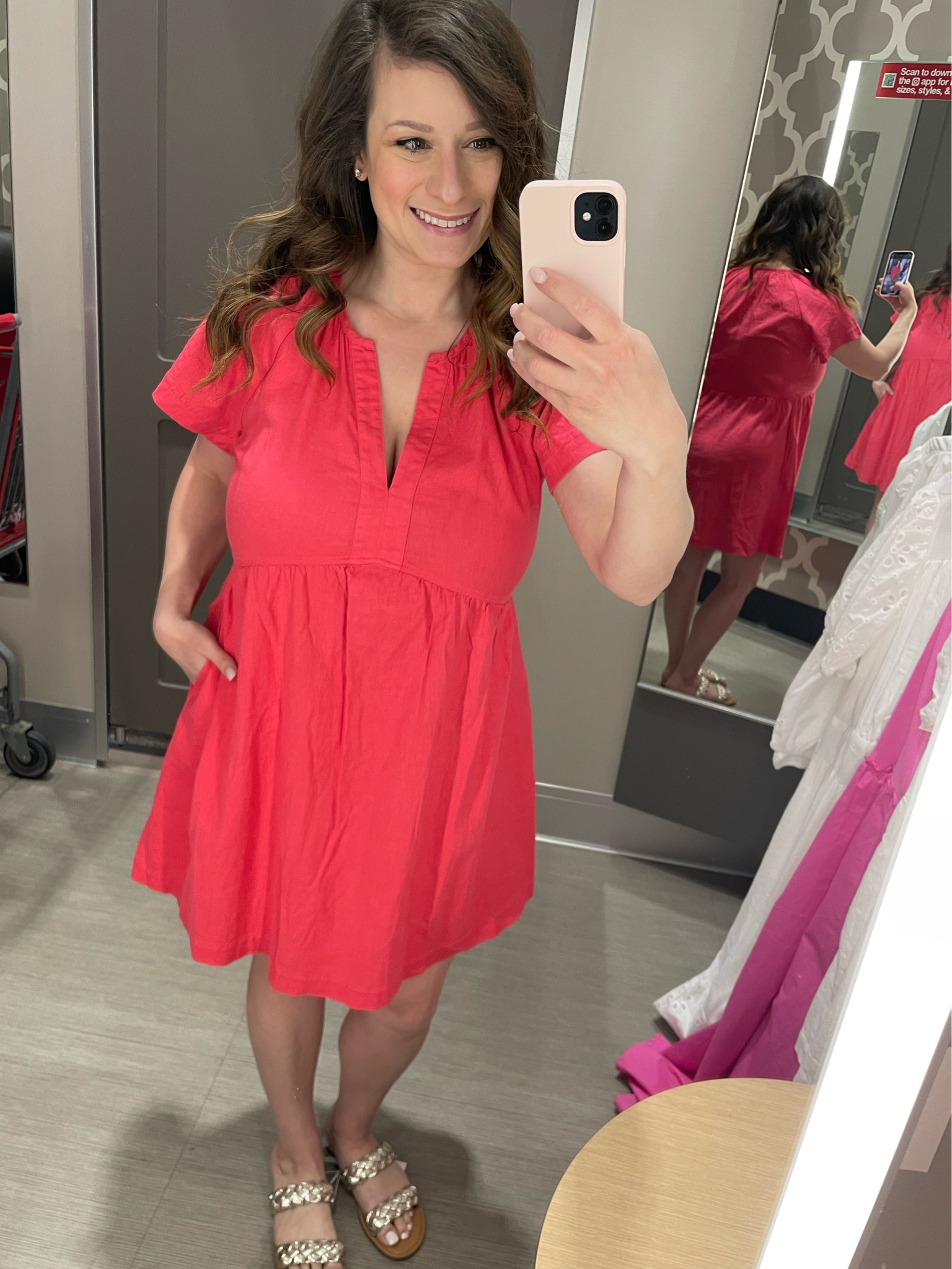 Womens dress / shirt dress dress / target / spring / red dress / full bust friendly / petite / wedding guest / midsize / postpartum / dress with pockets  / metallic sandals

#LTKsalealert #LTKcurves #LTKunder50