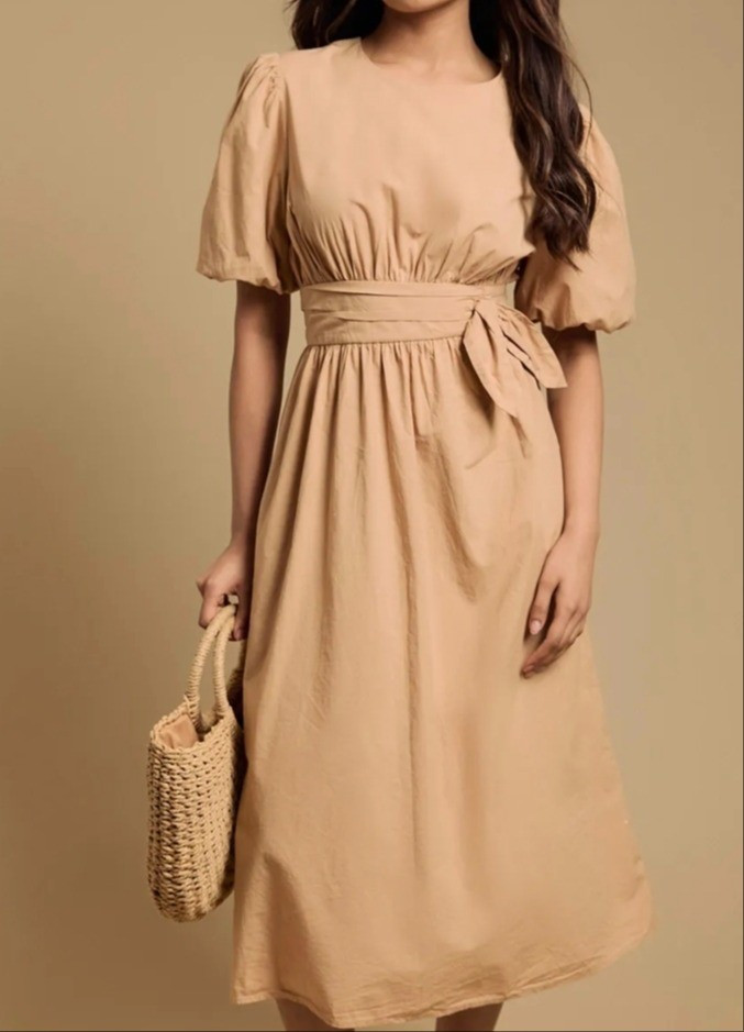 Tan elegant belted petite midi dress. Very flattering

#LTKPetite #LTKMidsize